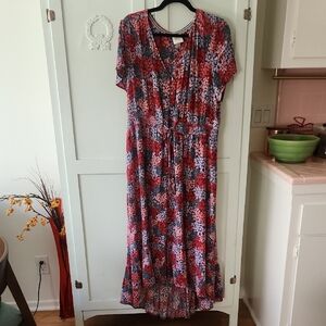 Knox Rose Red and Blue Floral High Low Dress
